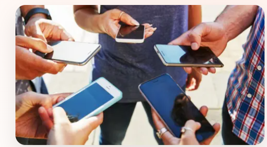 People connecting through SMS on mobile phones